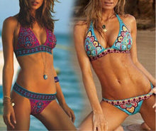 Load image into Gallery viewer, Women Summer Beautiful Print Swimsuit Bikini Set Women's Solid Halter Padded Push Up Bikini Set Two Pieces Swimsuit Swimwear Bathing Suit Push-up Bandage Swimming Costume Bathing Suit Fashion Beachwear