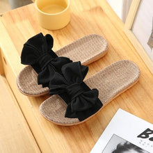 Load image into Gallery viewer, Women Summer Casual Slides Comfortable Flax Slippers Striped Bow Linen Flip Flops Platform Sandals Summer Indoor Slippers Linen Women's Slippers Flower Slippers