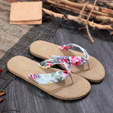 将图片加载到图库查看器,Women Summer Floral Flip Flops Beach Sandals Thongs Slippers Hemp Rope Travel Flip-Flops Unisex Home Slippers Flax Women House Slipper Open-Toe Breathable Slippers