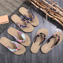 将图片加载到图库查看器,Women Summer Floral Flip Flops Beach Sandals Thongs Slippers Hemp Rope Travel Flip-Flops Unisex Home Slippers Flax Women House Slipper Open-Toe Breathable Slippers