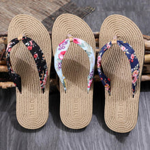 将图片加载到图库查看器,Women Summer Floral Flip Flops Beach Sandals Thongs Slippers Hemp Rope Travel Flip-Flops Unisex Home Slippers Flax Women House Slipper Open-Toe Breathable Slippers