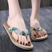 将图片加载到图库查看器,Women Summer Floral Flip Flops Beach Sandals Thongs Slippers Hemp Rope Travel Flip-Flops Unisex Home Slippers Flax Women House Slipper Open-Toe Breathable Slippers