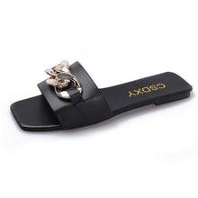 将图片加载到图库查看器,Women Summer Slipper Square Toe Chain Slippers Slip On Flat Slide Sandals Beach Flip Flops Casual Shoes Woman Heel Shoes Open Toe Slip On Dress Backless Heels Slides Slippers