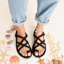 将图片加载到图库查看器,Women Summer Straw Rope Mesh Sandals Cross Tied Flat Sea Beach Casual Light Multi Elegant Design Flip Flop Trend Fashion High Quality Handmade Natural Comfortable Walking Sandals With Arch Support For Women