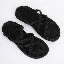 将图片加载到图库查看器,Women Summer Straw Rope Mesh Sandals Cross Tied Flat Sea Beach Casual Light Multi Elegant Design Flip Flop Trend Fashion High Quality Handmade Natural Comfortable Walking Sandals With Arch Support For Women