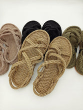 将图片加载到图库查看器,Women Summer Straw Rope Mesh Sandals Cross Tied Flat Sea Beach Casual Light Multi Elegant Design Flip Flop Trend Fashion High Quality Handmade Natural Comfortable Walking Sandals With Arch Support For Women
