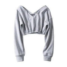 将图片加载到图库查看器,Women Sweatshirt Streetwear Hoodies Hip Pop Crop Top Female Long Sleeve Deep V Neck Pullovers Womens Sweatshirts Pullover Tops Drop Shoulder Running Activewear Casual Gym Workout Sweatshirt