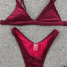 Load image into Gallery viewer, Women Swimsuit Triangle Micro Bikini Set Solid Swimwear Women's Swimsuit Halter Ribbed String Bathing Suit Bikini Set High Cut Swimming Bathing Suit Beachwear