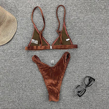 Load image into Gallery viewer, Women Swimsuit Triangle Micro Bikini Set Solid Swimwear Women's Swimsuit Halter Ribbed String Bathing Suit Bikini Set High Cut Swimming Bathing Suit Beachwear