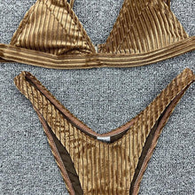 Load image into Gallery viewer, Women Swimsuit Triangle Micro Bikini Set Solid Swimwear Women's Swimsuit Halter Ribbed String Bathing Suit Bikini Set High Cut Swimming Bathing Suit Beachwear