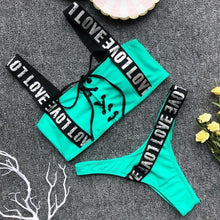 Load image into Gallery viewer, Women Two Piece Swimsuit Push Up Bikini Swimsuit For Women Two Piece High Waist Crisscross Halter Bikini Letter Printed Bathing Suits 2 Piece Bikini Luxury Bikini Set Sports Swimwear Swimsuit Backless Beachwear Bathing Suit