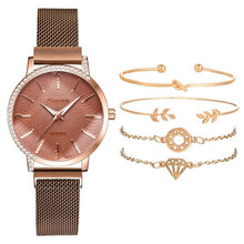 将图片加载到图库查看器,Women Watches New Luxury Fashion Quartz Ladies Watch Clock Rose Gold Diamond Dial Dress Casual Wristwatch Quartz Movement Girls Ladies Wristwatch Big Face Mesh Belt Watch And Bracelet Set