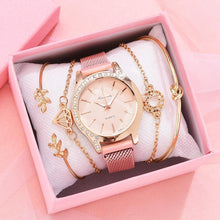 将图片加载到图库查看器,Women Watches New Luxury Fashion Quartz Ladies Watch Clock Rose Gold Diamond Dial Dress Casual Wristwatch Quartz Movement Girls Ladies Wristwatch Big Face Mesh Belt Watch And Bracelet Set