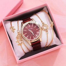 将图片加载到图库查看器,Women Watches New Luxury Fashion Quartz Ladies Watch Clock Rose Gold Diamond Dial Dress Casual Wristwatch Quartz Movement Girls Ladies Wristwatch Big Face Mesh Belt Watch And Bracelet Set