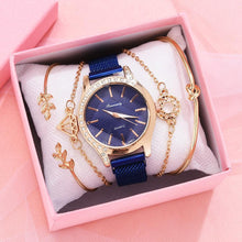 将图片加载到图库查看器,Women Watches New Luxury Fashion Quartz Ladies Watch Clock Rose Gold Diamond Dial Dress Casual Wristwatch Quartz Movement Girls Ladies Wristwatch Big Face Mesh Belt Watch And Bracelet Set