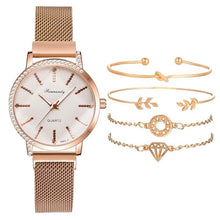 将图片加载到图库查看器,Women Watches New Luxury Fashion Quartz Ladies Watch Clock Rose Gold Diamond Dial Dress Casual Wristwatch Quartz Movement Girls Ladies Wristwatch Big Face Mesh Belt Watch And Bracelet Set