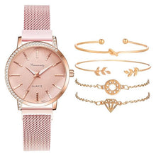 将图片加载到图库查看器,Women Watches New Luxury Fashion Quartz Ladies Watch Clock Rose Gold Diamond Dial Dress Casual Wristwatch Quartz Movement Girls Ladies Wristwatch Big Face Mesh Belt Watch And Bracelet Set
