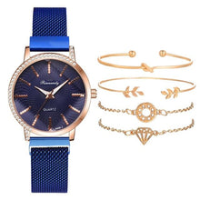 将图片加载到图库查看器,Women Watches New Luxury Fashion Quartz Ladies Watch Clock Rose Gold Diamond Dial Dress Casual Wristwatch Quartz Movement Girls Ladies Wristwatch Big Face Mesh Belt Watch And Bracelet Set