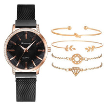 将图片加载到图库查看器,Women Watches New Luxury Fashion Quartz Ladies Watch Clock Rose Gold Diamond Dial Dress Casual Wristwatch Quartz Movement Girls Ladies Wristwatch Big Face Mesh Belt Watch And Bracelet Set