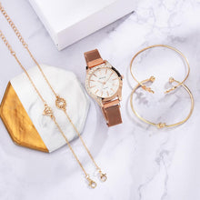 将图片加载到图库查看器,Women Watches New Luxury Fashion Quartz Ladies Watch Clock Rose Gold Diamond Dial Dress Casual Wristwatch Quartz Movement Girls Ladies Wristwatch Big Face Mesh Belt Watch And Bracelet Set