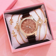 将图片加载到图库查看器,Women Watches New Luxury Fashion Quartz Ladies Watch Clock Rose Gold Diamond Dial Dress Casual Wristwatch Quartz Movement Girls Ladies Wristwatch Big Face Mesh Belt Watch And Bracelet Set