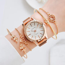 将图片加载到图库查看器,Women Watches New Luxury Fashion Quartz Ladies Watch Clock Rose Gold Diamond Dial Dress Casual Wristwatch Quartz Movement Girls Ladies Wristwatch Big Face Mesh Belt Watch And Bracelet Set