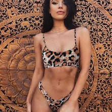 Load image into Gallery viewer, Women Wear Bikini Female Swimwear Beach Bikini Leopard Beachwear Set Women's Square Neck Wide Strap Swimsuit Cheeky Bikini Set High Waist 2 Piece Bathing Suit Bathing Suit Snakeskin Push Up Swimsuit