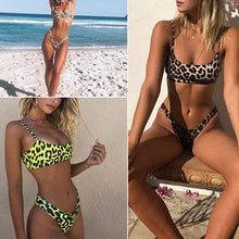 Load image into Gallery viewer, Women Wear Bikini Female Swimwear Beach Bikini Leopard Beachwear Set Women's Square Neck Wide Strap Swimsuit Cheeky Bikini Set High Waist 2 Piece Bathing Suit Bathing Suit Snakeskin Push Up Swimsuit