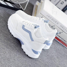 Load image into Gallery viewer, Women White Leather Sneakers Fashion Casual Woman Comfortable Breathable White Flats Platform Sneakers Low Top Sneaker Lace-up Classic Girls Comfortable Sneakers