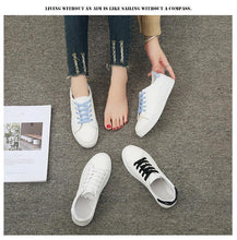 Load image into Gallery viewer, Women White Sneakers Fashion Breathble Vulcanized Shoes Leather Platform Shoes White Lace Up Casual Woman Comfortable Sneakers Leather Spring Flats Trainers Sneakers