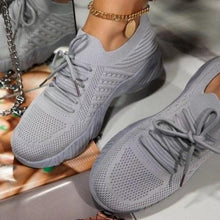 Load image into Gallery viewer, Women White Sneakers Thick Bottom Solid Comfortable Breathable Summer Outdoor Lace Up Flat Shoe Fashion Breathable Lightweight Comfortable Sneakers