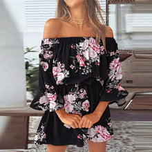 Load image into Gallery viewer, Women's 3/4 Length Sleeve Floral Ruffle Summer Spring Off Shoulder Dress