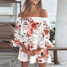 Load image into Gallery viewer, Women's 3/4 Length Sleeve Floral Ruffle Summer Spring Off Shoulder Dress
