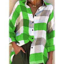 将图片加载到图库查看器,Women's Basic Loose Checkered Long Sleeve Shirt