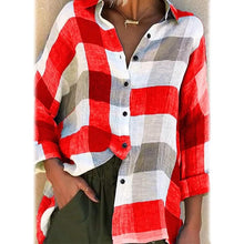 将图片加载到图库查看器,Women's Basic Loose Checkered Long Sleeve Shirt