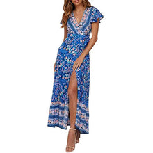 Load image into Gallery viewer, Women's Bohemian Floral Printed Wrap V Neck Maxi Dress