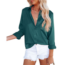 Load image into Gallery viewer, Women's Button Down Shirts Satin V Neck Long Sleeve