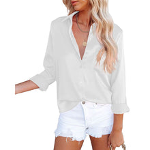 Load image into Gallery viewer, Women's Button Down Shirts Satin V Neck Long Sleeve