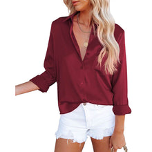 Load image into Gallery viewer, Women's Button Down Shirts Satin V Neck Long Sleeve