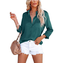Load image into Gallery viewer, Women's Button Down Shirts Satin V Neck Long Sleeve