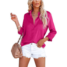 Load image into Gallery viewer, Women's Button Down Shirts Satin V Neck Long Sleeve