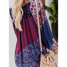 Load image into Gallery viewer, Women's Casual Boho Floral Print V Neck Long Sleeve Shirts Tops