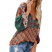 Load image into Gallery viewer, Women's Casual Boho Floral Print V Neck Long Sleeve Shirts Tops