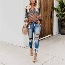 Load image into Gallery viewer, Women's Casual Boho Floral Print V Neck Long Sleeve Shirts Tops