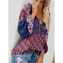 Load image into Gallery viewer, Women's Casual Boho Floral Print V Neck Long Sleeve Shirts Tops