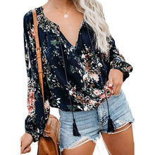 Load image into Gallery viewer, Women's Casual Boho Floral Print V Neck Long Sleeve Shirts Tops