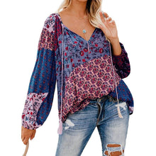 Load image into Gallery viewer, Women's Casual Boho Floral Print V Neck Long Sleeve Shirts Tops