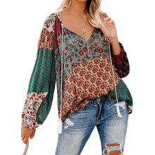 Load image into Gallery viewer, Women's Casual Boho Floral Print V Neck Long Sleeve Shirts Tops