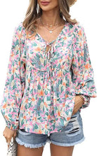 Load image into Gallery viewer, Women's Casual Boho Floral Print V Neck Long Sleeve Top