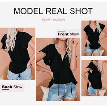 Load image into Gallery viewer, Women's Casual Boho V Neck Tops Drawstring T Shirt